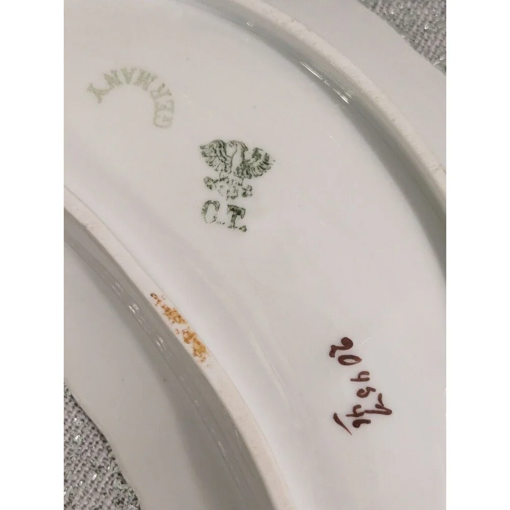 C.T. Carl Tielsch Flower Porcelain 2 Fish Bone Plates 1800-1900 Germany Antique